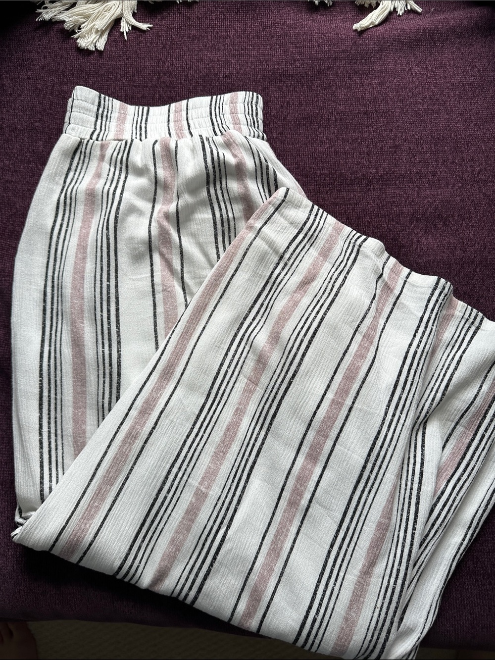 AB Studio Cream Striped Pull-On Pants with Blush & Black